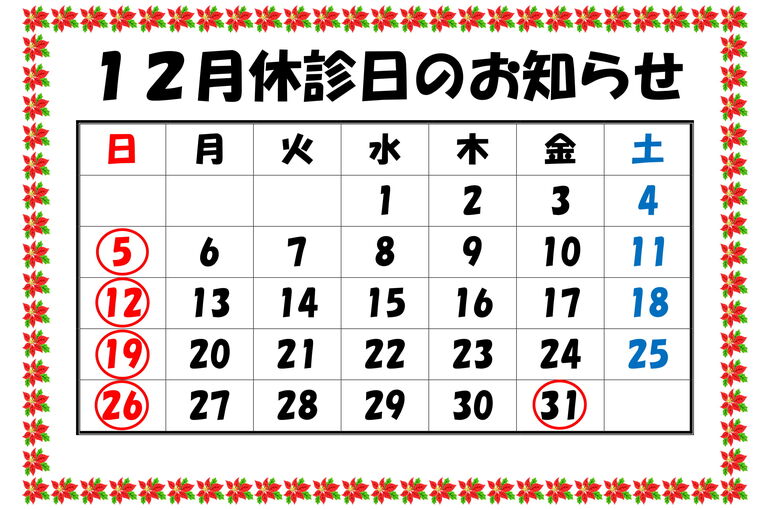 休診日のお知らせR3.12-1